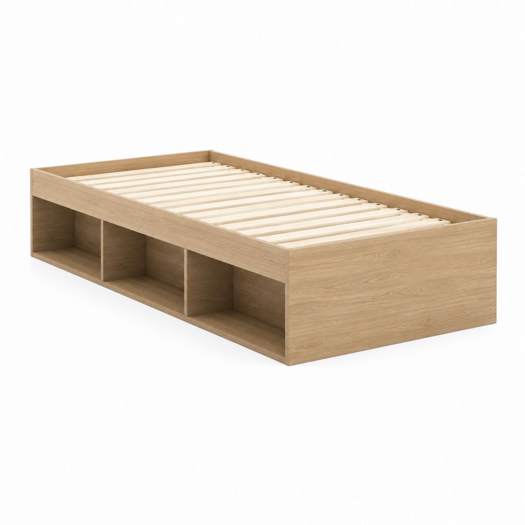 Letto singolo con contenitore rettangolare rovere chiaro in truciolare nobilitato 90 x 200 cm