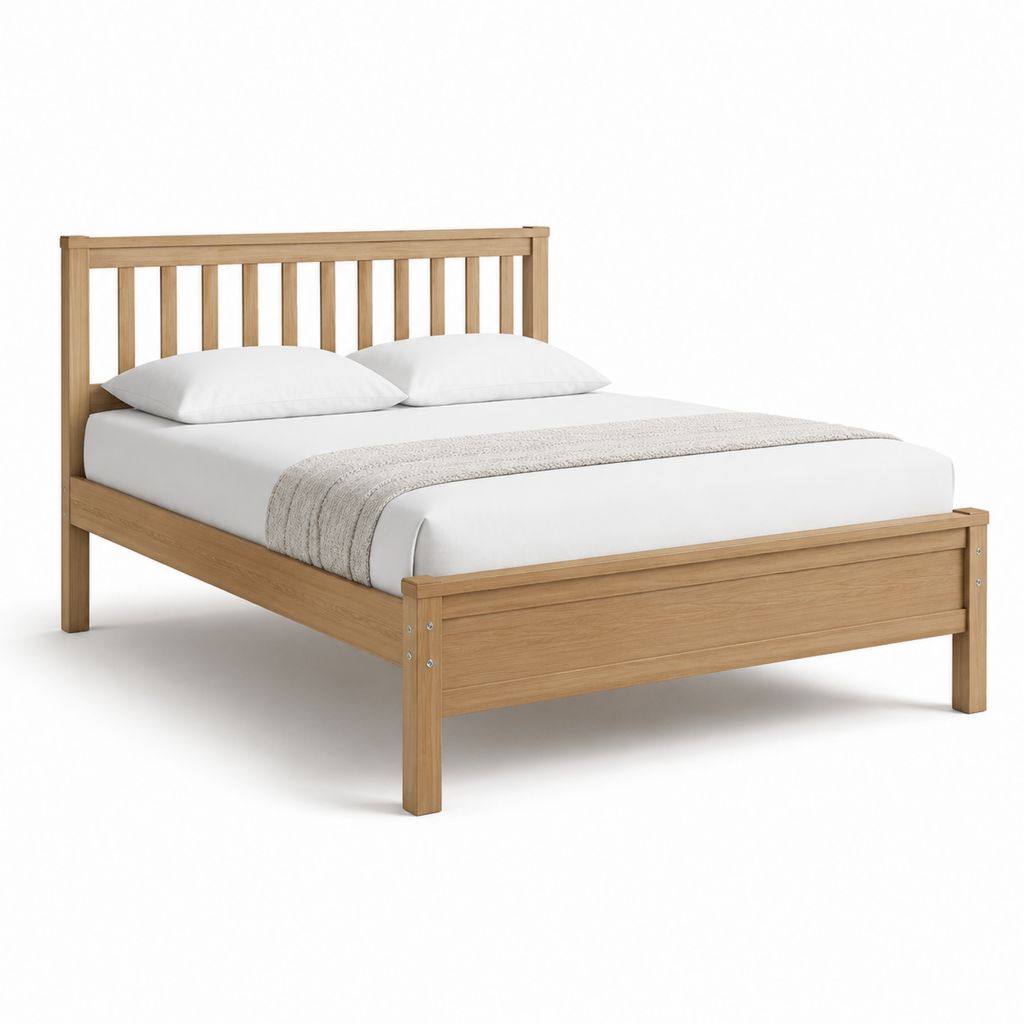 Letto matrimoniale con testiera a doghe rovere chiaro in legno massello 160 x 200 cm