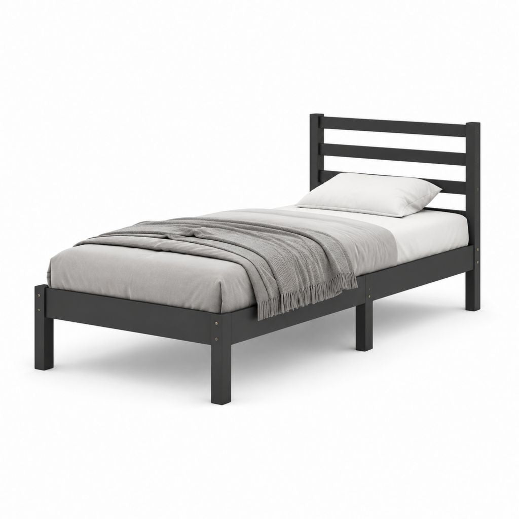 Letto singolo nero in legno massello di pino 90 x 190 cm