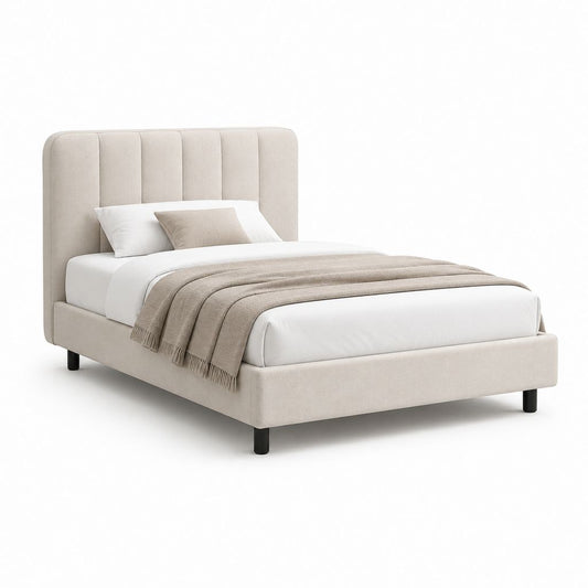 Letto matrimoniale imbottito beige in poliestere con testiera rettangolare 160 x 200 cm 170 x 215 x 120 cm