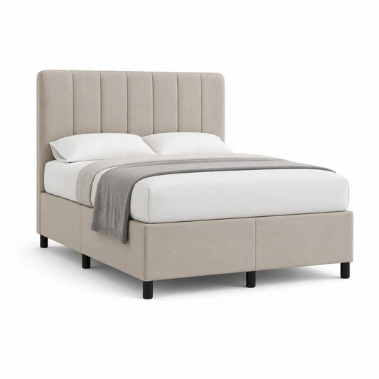 Letto matrimoniale imbottito beige in poliestere rettangolare 160 x 200 cm