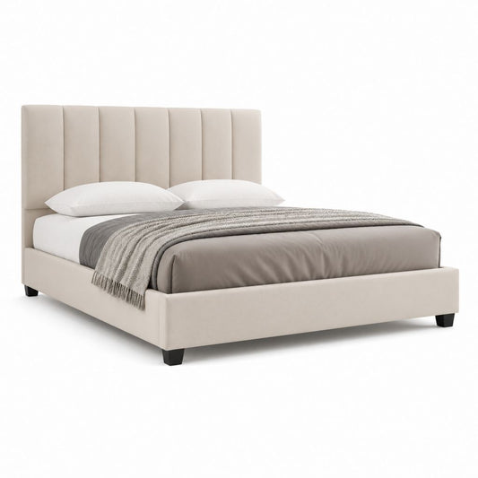 Letto matrimoniale imbottito beige in poliestere rettangolare 160 x 200 cm