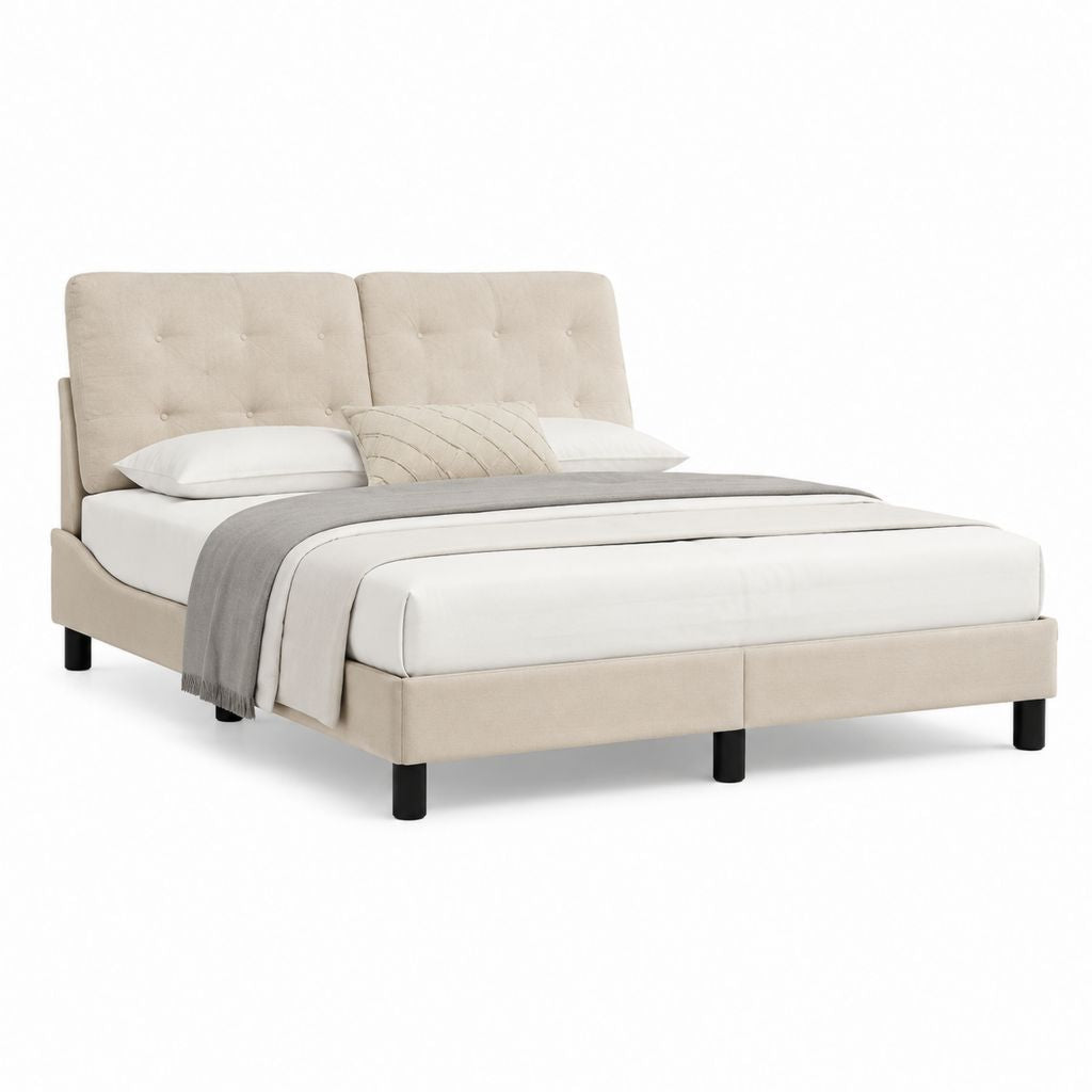 Letto matrimoniale imbottito beige in poliestere rettangolare 160 x 200 cm