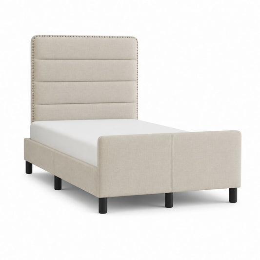 Letto singolo imbottito beige in poliestere rettangolare 90 x 200 cm con testiera