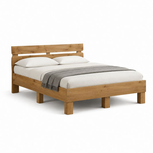 Letto matrimoniale struttura in legno massello di pino color rovere 160 x 200 cm