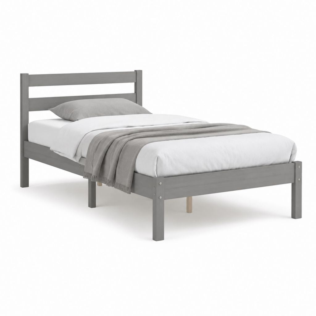 Letto singolo grigio in legno massello di pino 90 x 190 cm 98 x 198 x 96 cm