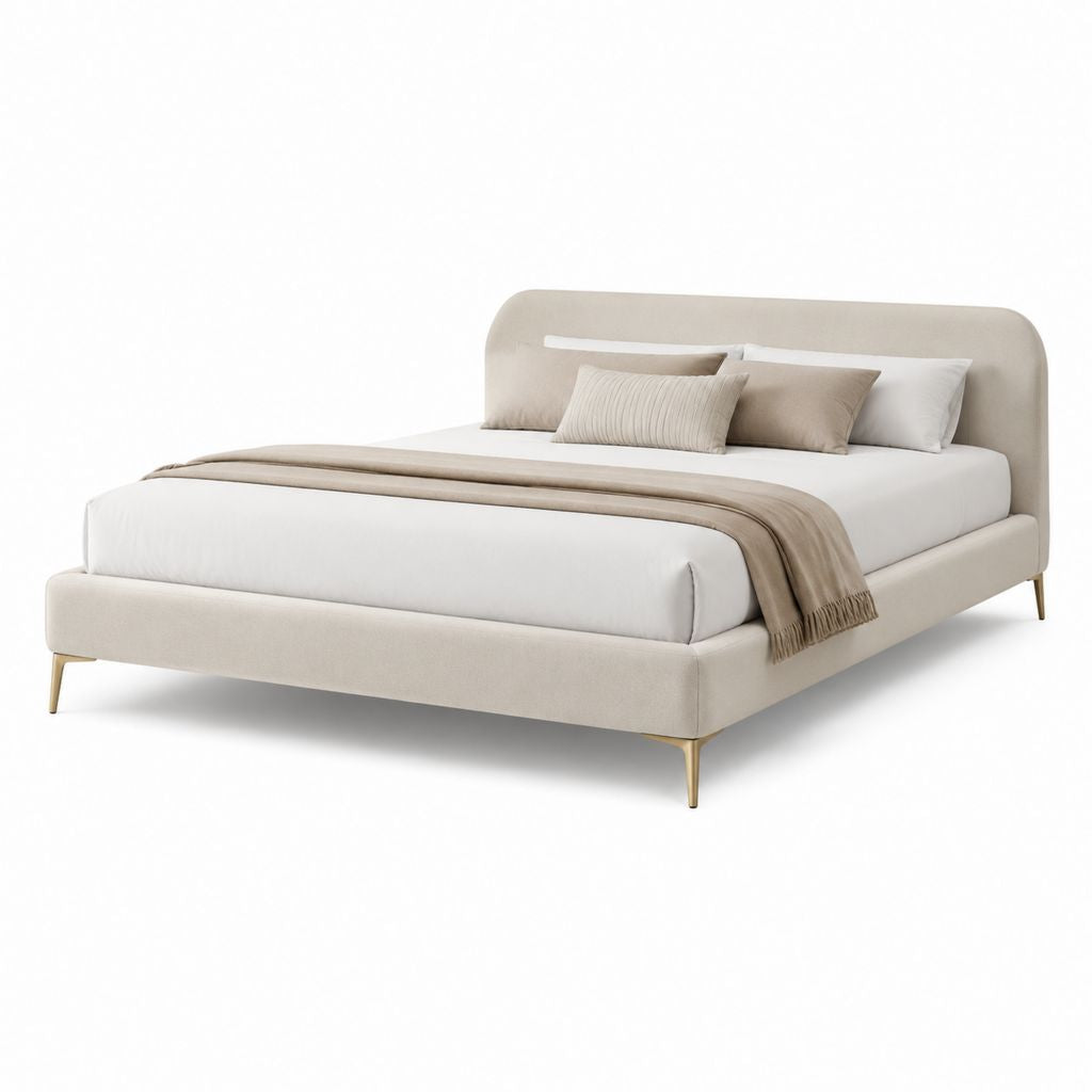 Letto matrimoniale imbottito beige in poliestere 160 x 200 cm