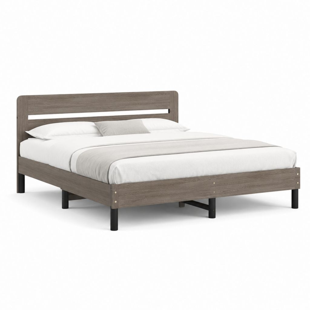 Letto matrimoniale con struttura grigio rovere in MDF e gambe in acciaio 160 x 200 cm