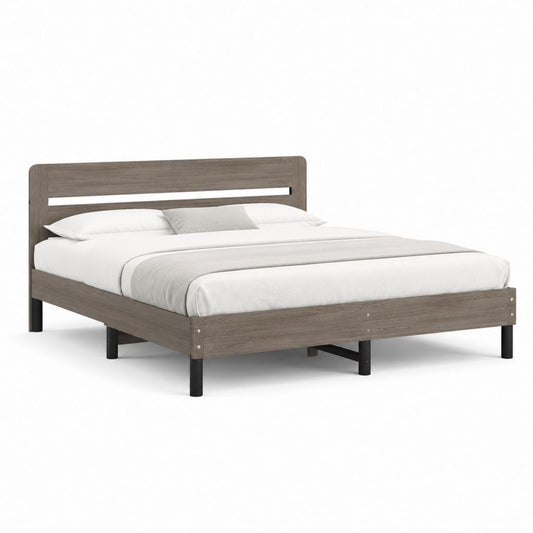 Letto matrimoniale con struttura grigio rovere in MDF e gambe in acciaio 160 x 200 cm