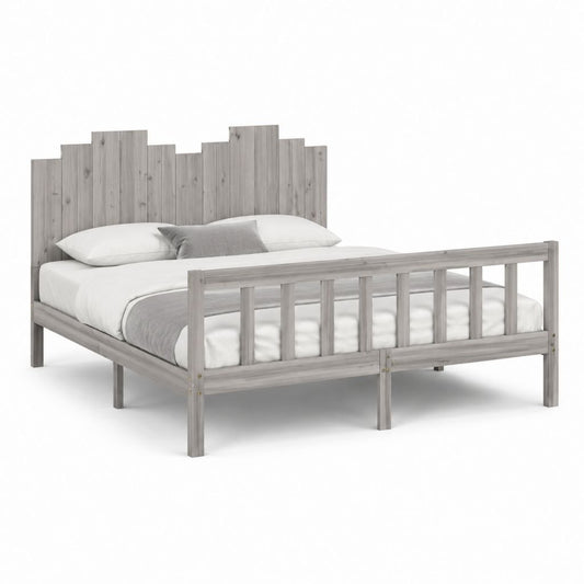 Letto matrimoniale in legno massello di pino grigio 160 x 200 cm con testiera a pannelli