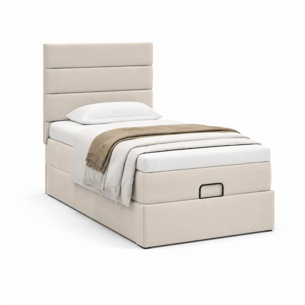 Letto singolo contenitore beige imbottito in poliestere 90 x 200 cm