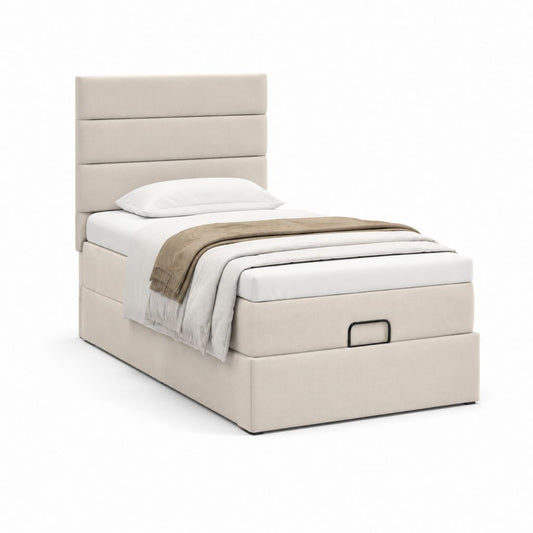 Letto singolo contenitore beige imbottito in poliestere 90 x 200 cm