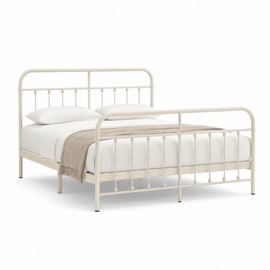 Letto matrimoniale con struttura in acciaio avorio 160 x 200 cm