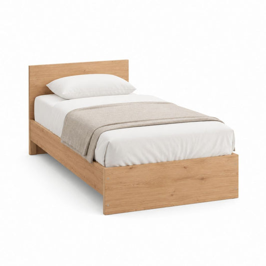 Letto singolo con struttura rovere chiaro in pannelli di truciolare 90 x 190 cm