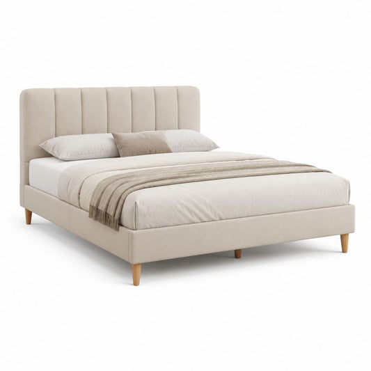 Letto matrimoniale imbottito beige in poliestere rettangolare 160 x 200 cm