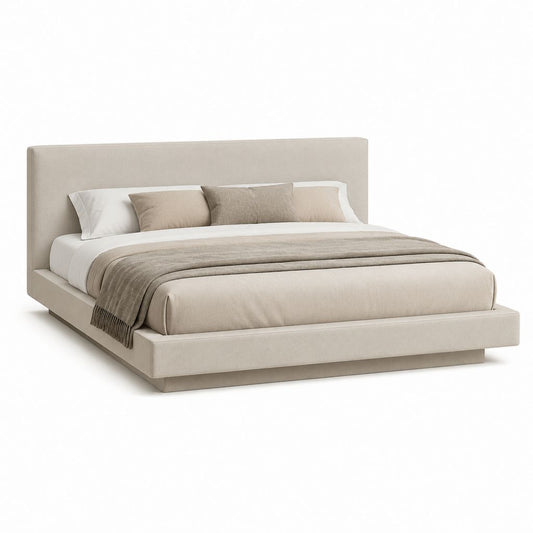 Letto matrimoniale imbottito beige in poliestere 160 x 200 cm