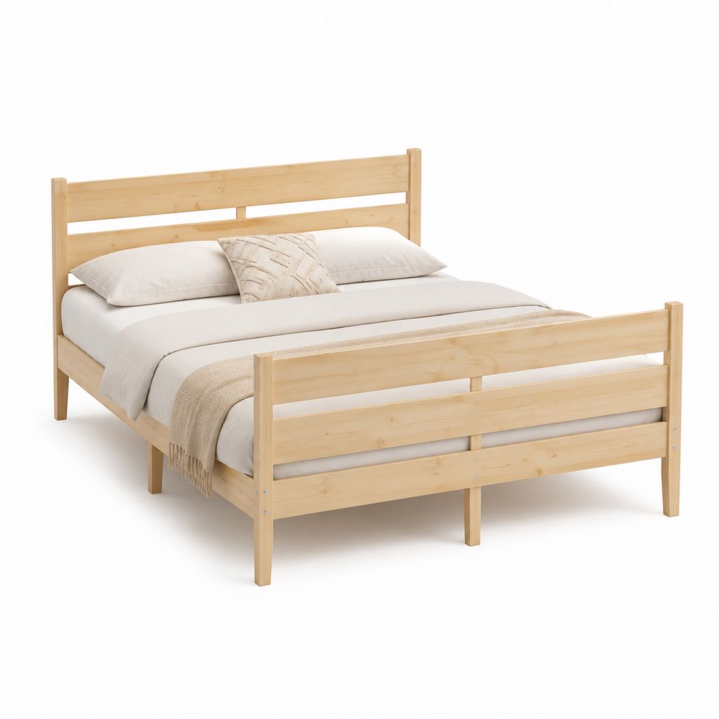 Letto matrimoniale con testiera e pediera in pino massello naturale rettangolare 160 x 200 cm