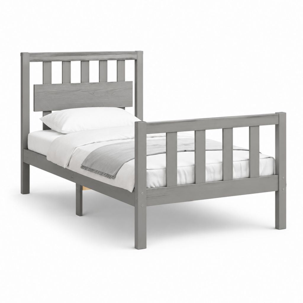 Struttura letto singolo grigio in legno massello 90 x 190 cm