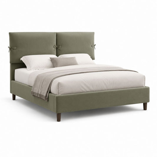 Letto matrimoniale imbottito verde salvia in poliestere vellutato con testiera rettangolare 160 x 200 cm