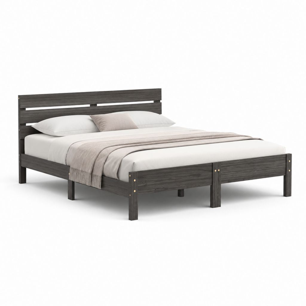 Struttura letto matrimoniale grigio scuro in legno massello 160 x 200 cm