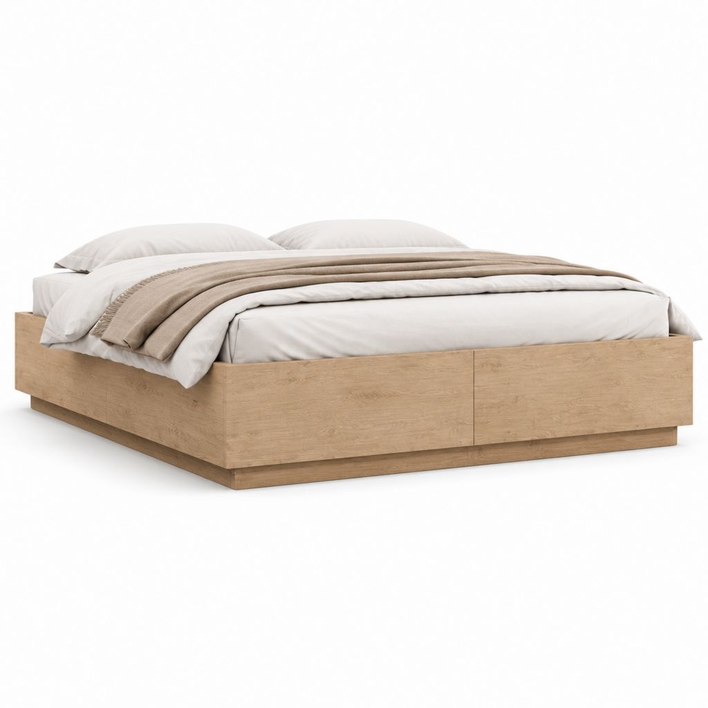Letto matrimoniale con contenitore rovere chiaro in pannelli di particelle 160 x 200 cm