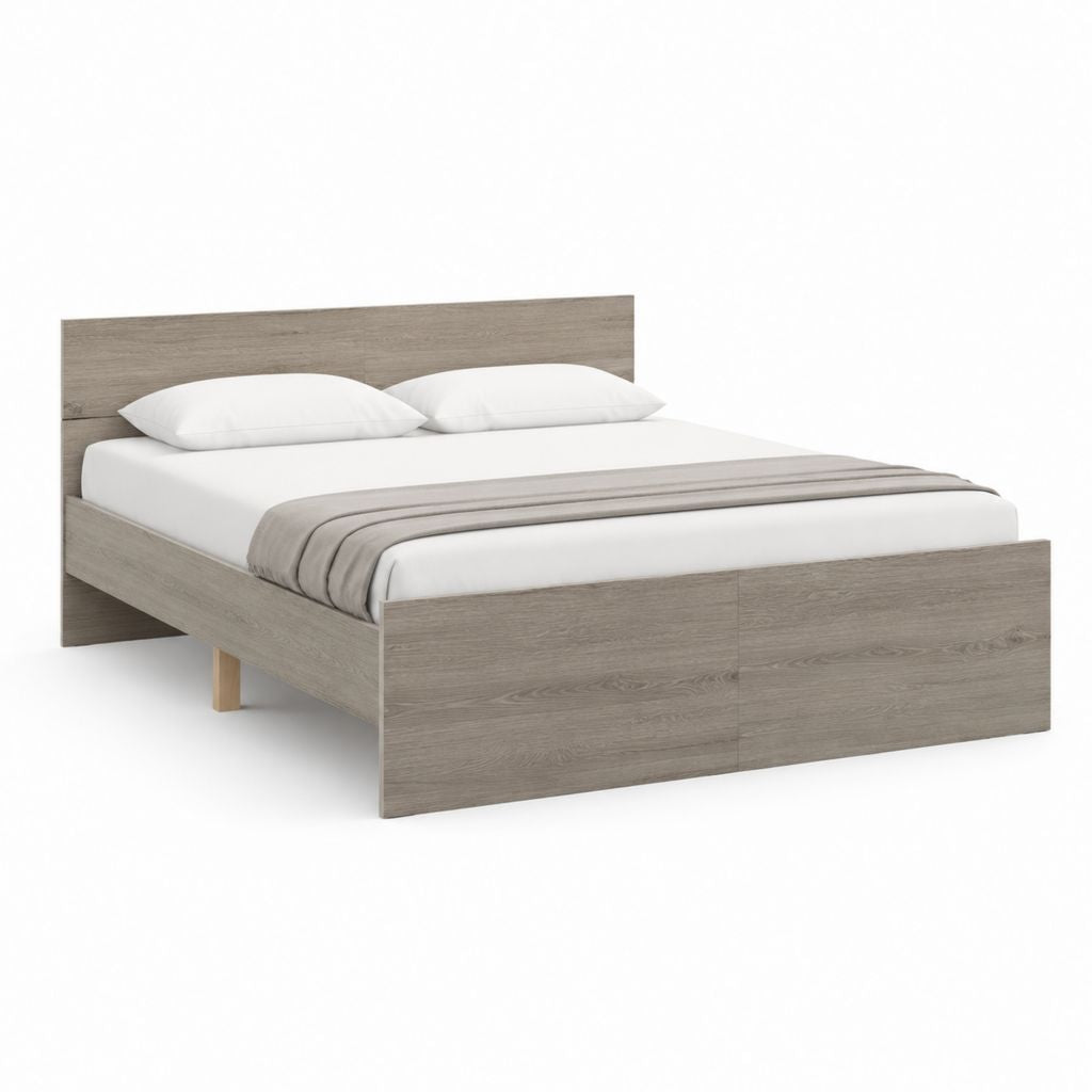 Letto matrimoniale con testiera grigio rovere in pannello truciolare 160 x 200 cm
