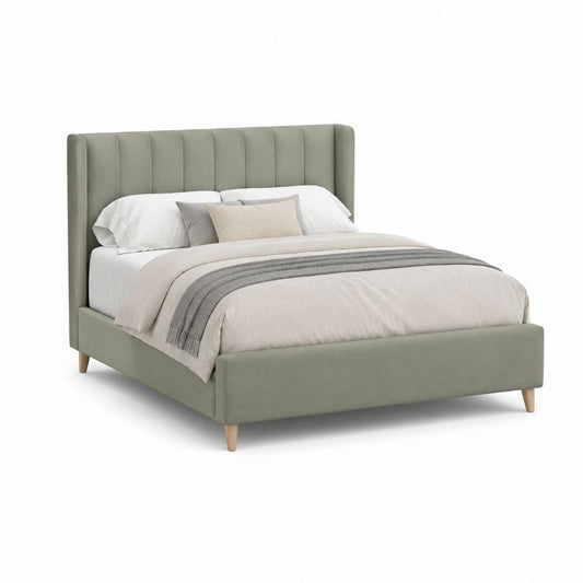 Letto matrimoniale imbottito verde salvia in poliestere rettangolare 160 x 200 cm