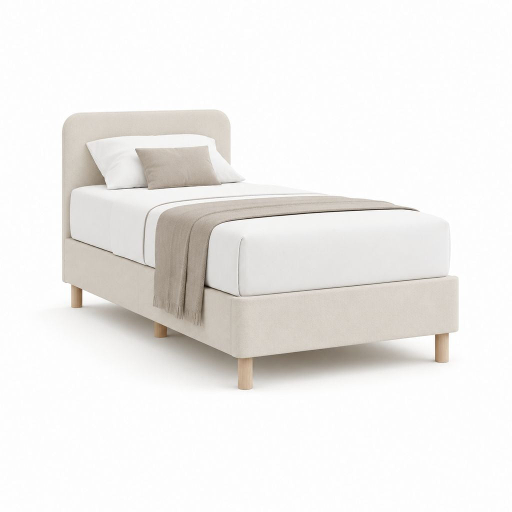 Letto singolo imbottito beige in poliestere rettangolare 90 x 200 cm