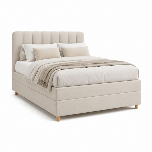 Letto matrimoniale imbottito beige in poliestere rettangolare 160 x 200 cm