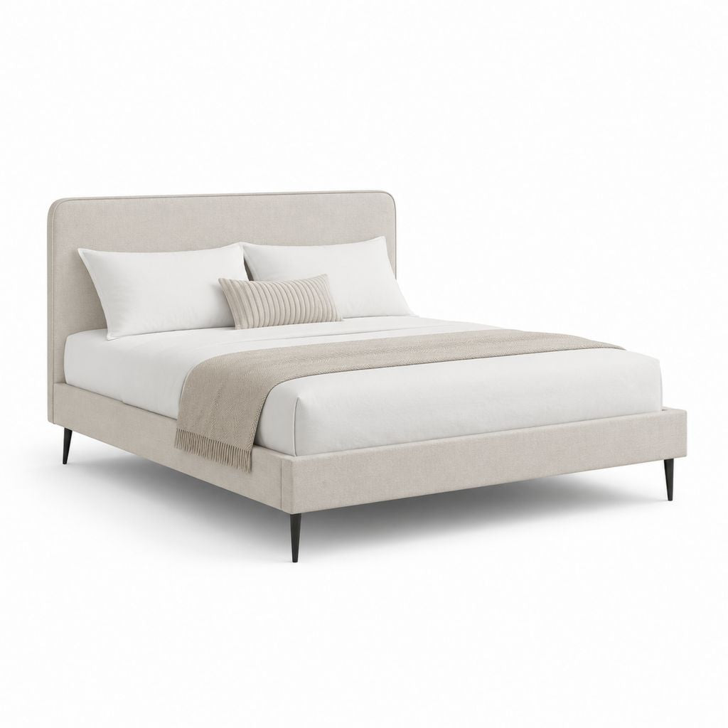 Letto matrimoniale imbottito beige in poliestere con testiera rettangolare 172 x 215 x 110 cm per materasso 160 x 200 cm
