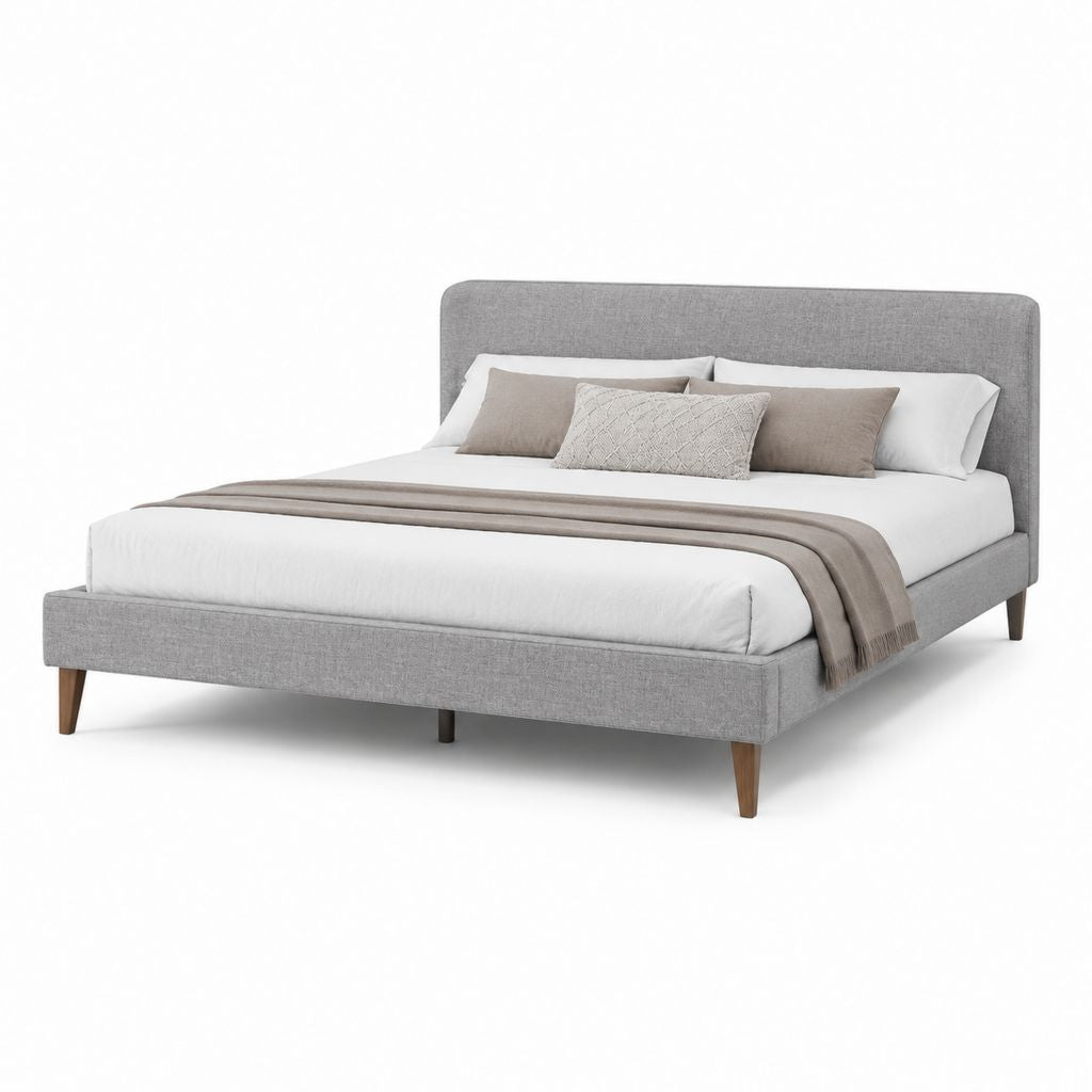 Letto matrimoniale imbottito grigio in poliestere con testiera 160 x 200 cm