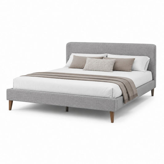 Letto matrimoniale imbottito grigio in poliestere con testiera 160 x 200 cm