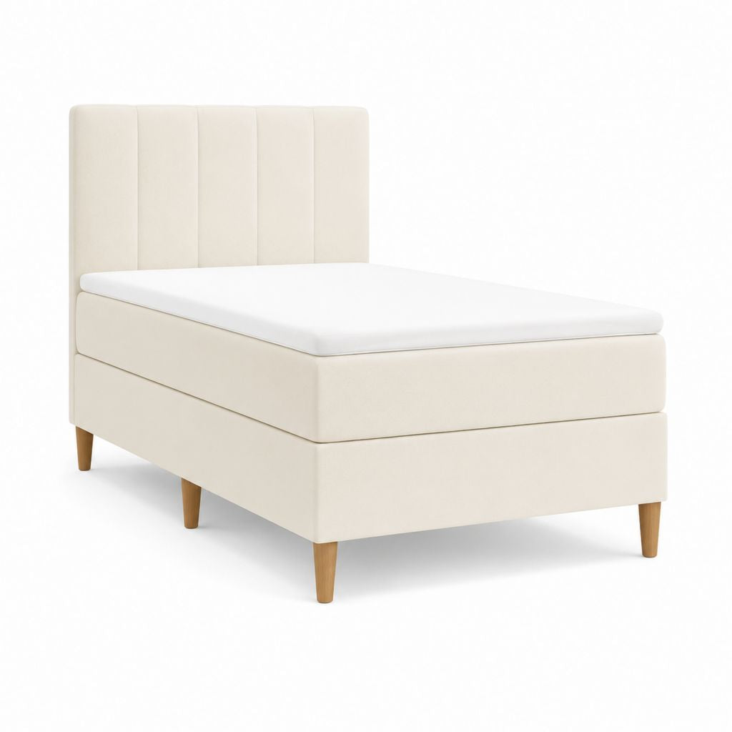 Letto matrimoniale imbottito beige in poliestere con testiera 160 x 200 cm